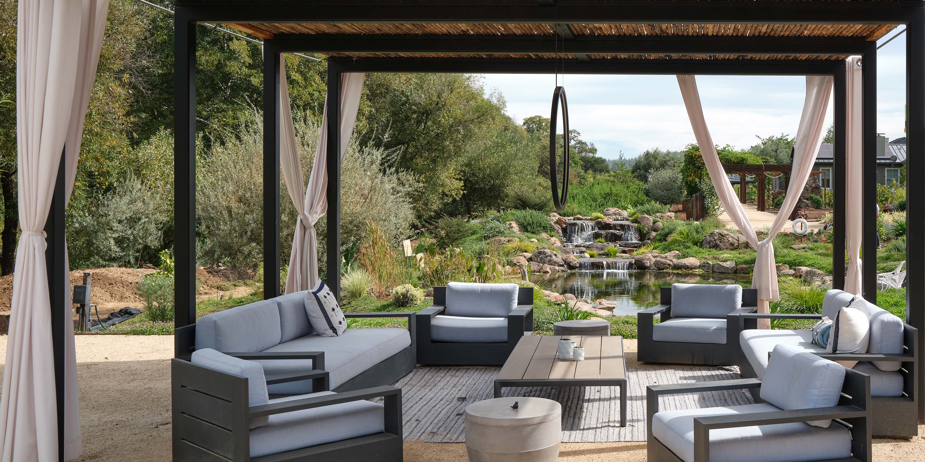 outdoor rec area with pool and sitting area